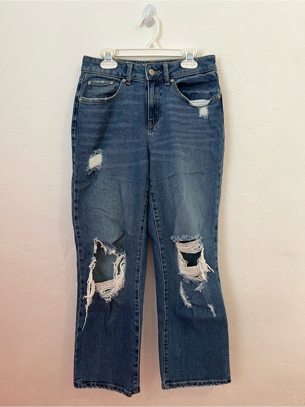 Rewash Distressed Straight-Leg Jeans - Dark Blue